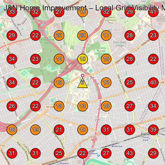 J&N Home Improvement GeoGrid visibility map for Construction Company in Glen Oaks